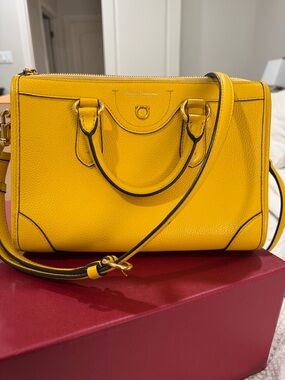 Salvatore Ferragamo Yellow Pebbled Leather Satchel